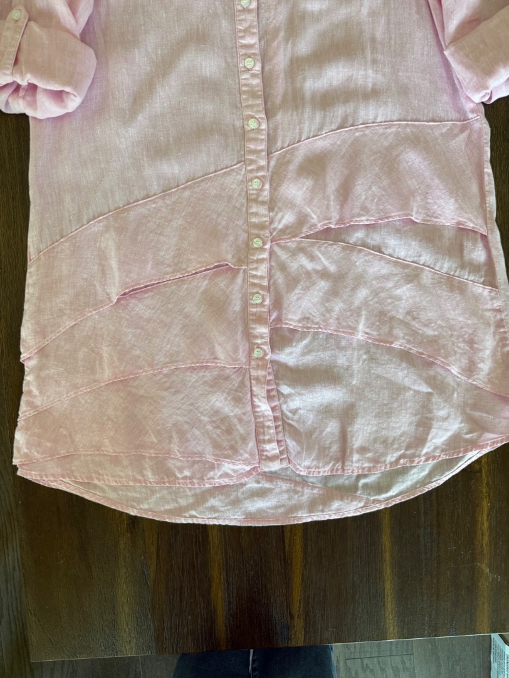 Finley Jenna 100% Linen Pink Layered Ruffle Tunic Shirt Dress Large Made USA - Picture 10 of 15